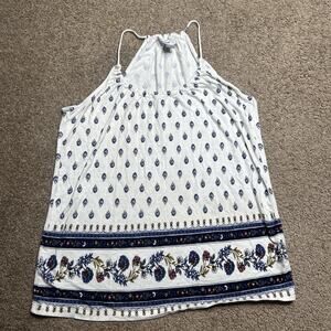 Women’s Small Old Navy White & Blue Floral Patterned Tank Top